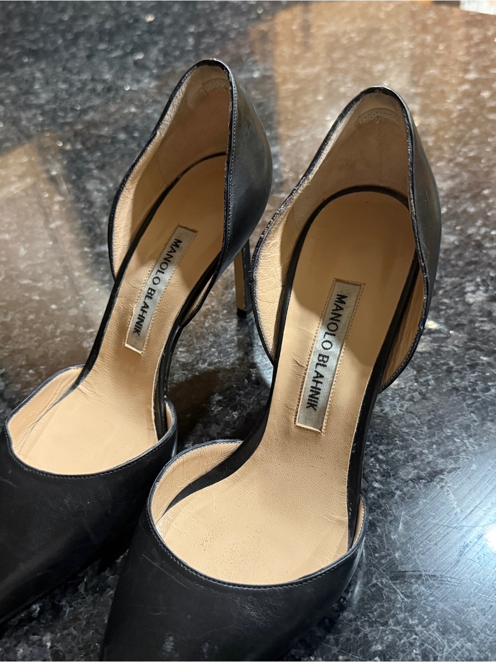 Manolo Blahnik Black Leather Pointed D'Orsay Pumps - Picture 4 of 6